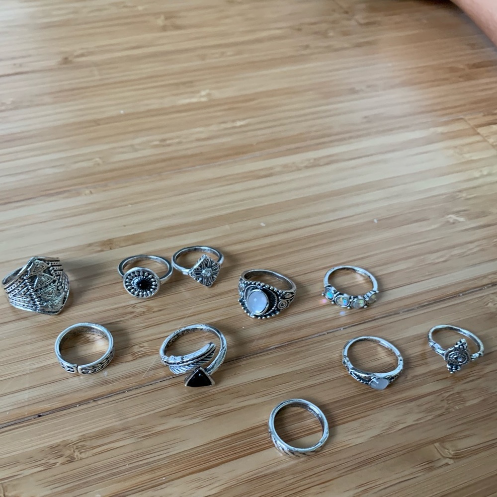 Silver Multi layer Rings set of 9